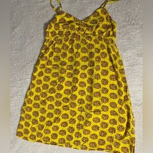 Yellow Floral Sundress Knee-Length Flattering Empire Waist Patterned Summer